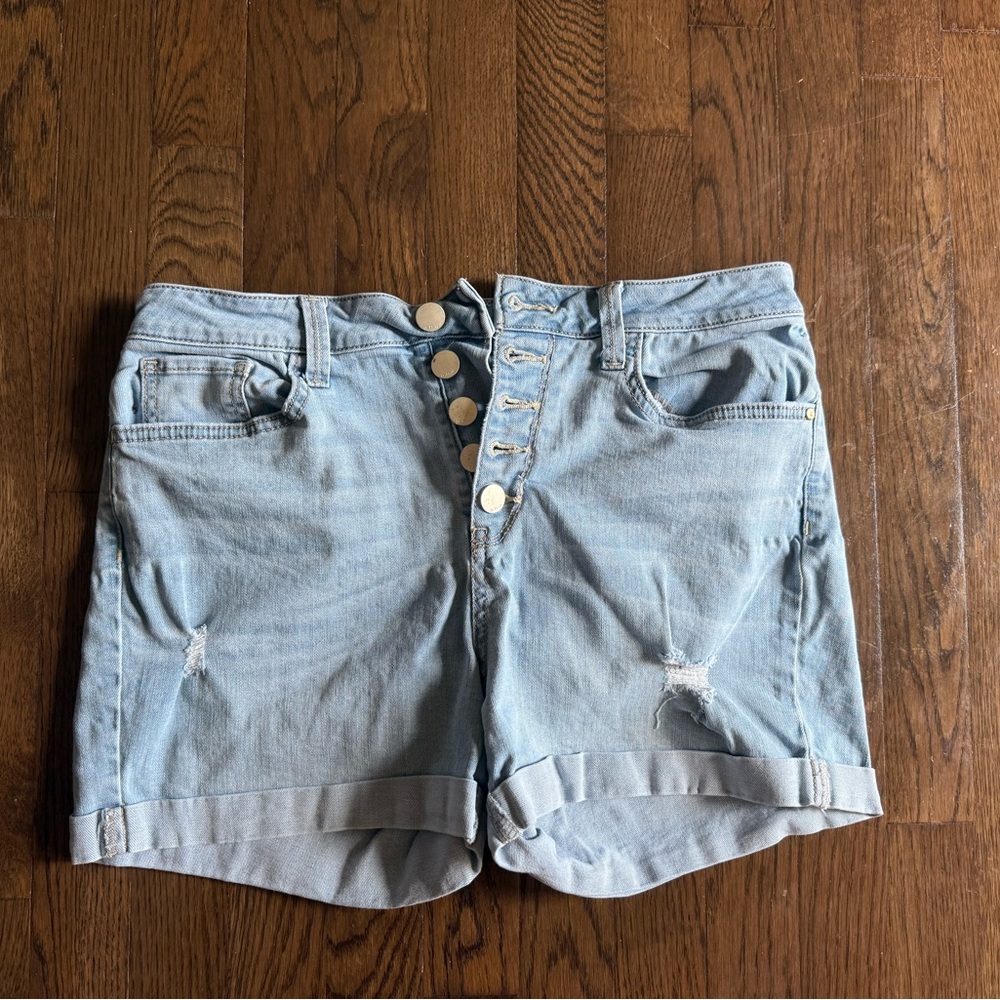 a.n.a Blue Jean Shorts with Faded Wash and Cuffed Hems
